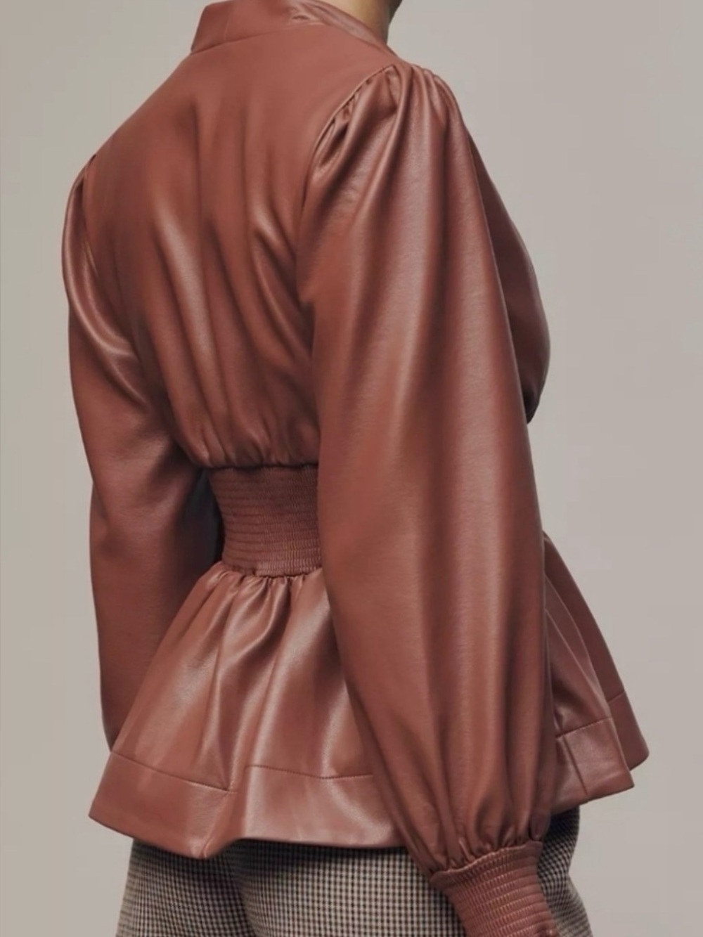 Anthropologie Maeve The Tommie Vegan Leather Zip Front Shirt Plum Wine Sz Small - Picture 3 of 12